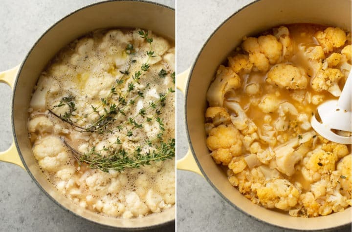 Cremige Blumenkohlsuppe mit Rosmarin-Olivenöl