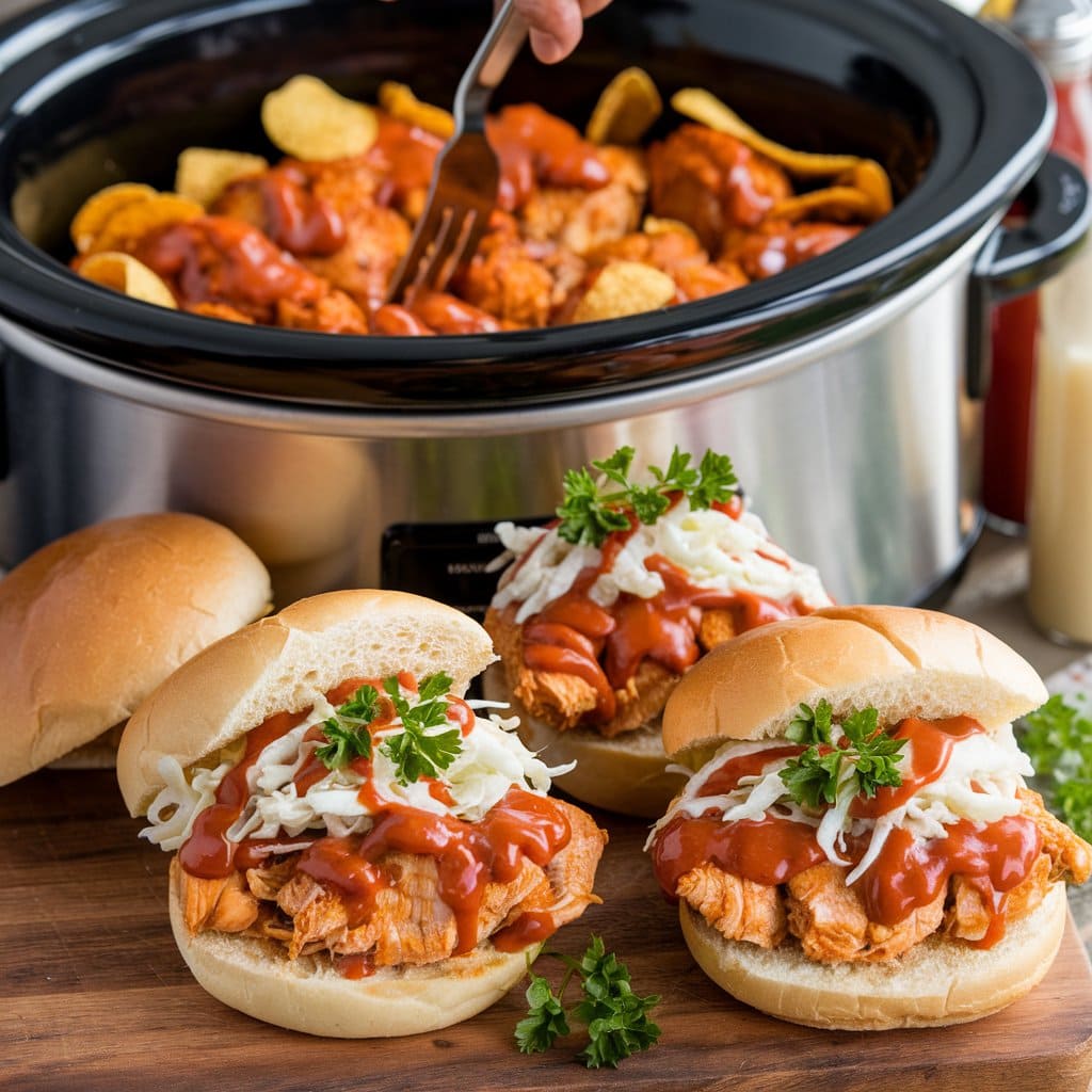Langsam gekochte Buffalo-Hähnchen-Sandwiches
