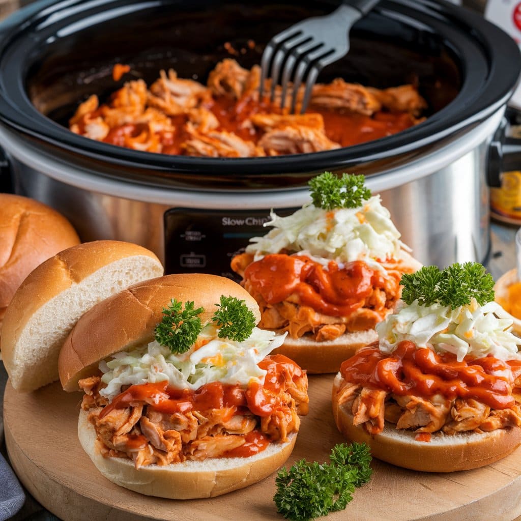Langsam gekochte Buffalo-Hähnchen-Sandwiches