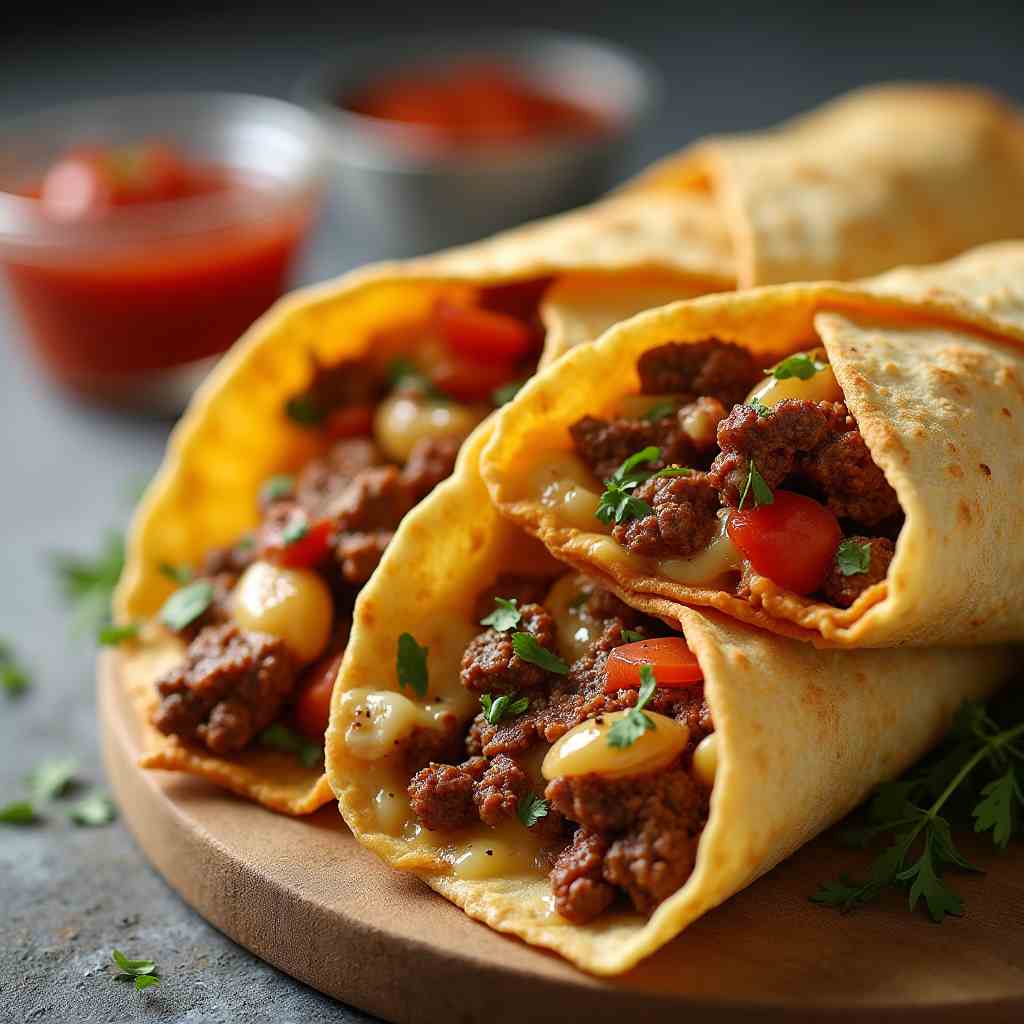 Knusprige Wraps mit Rindfleisch und Käse