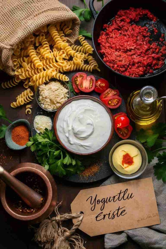 Türkische Pasta mit Joghurt und Hackfleisch