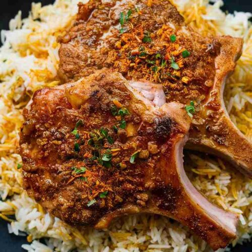 Schweinekoteletts mit Taco-Gewürz und Reis