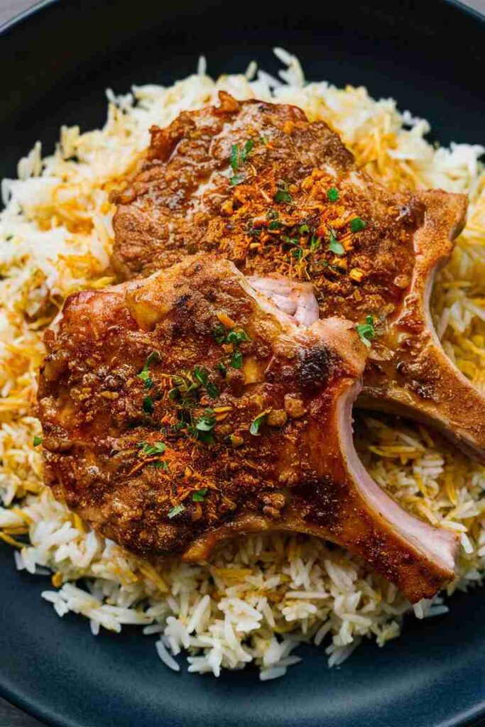 Schweinekoteletts mit Taco-Gewürz und Reis