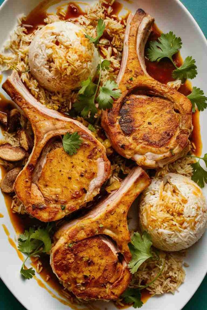 Schweinekoteletts mit Taco-Gewürz und Reis