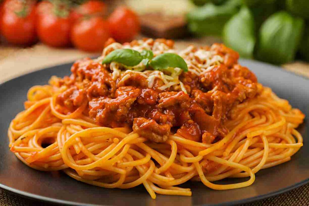 Spaghetti mit Hühnerhackfleisch und Tomatensauce
