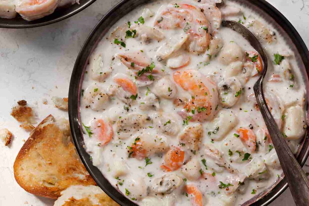 Cremige Meeresfrüchtesuppe