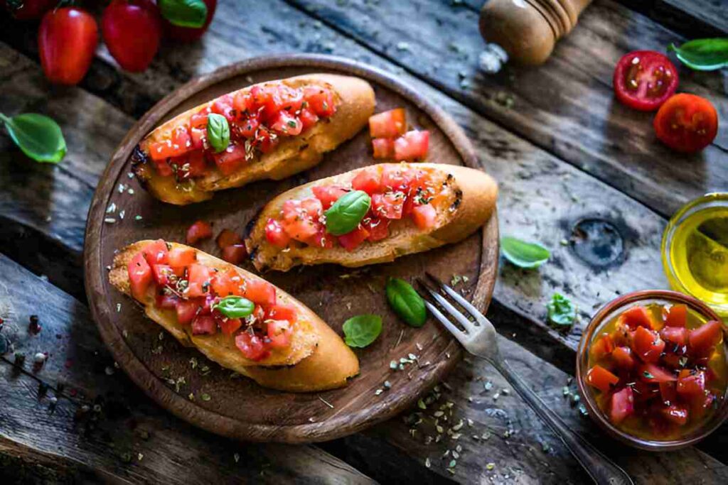 Bruschetta mit Tomaten und Knoblauchöl