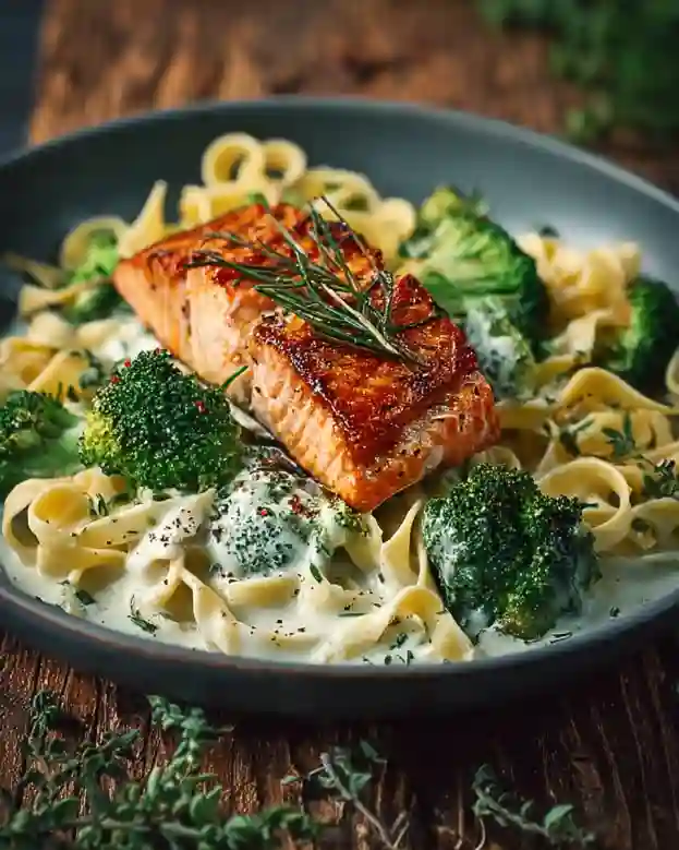 Gebratener Lachs mit Brokkoli Alfredo