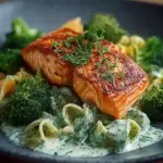 Gebratener Lachs mit Brokkoli Alfredo
