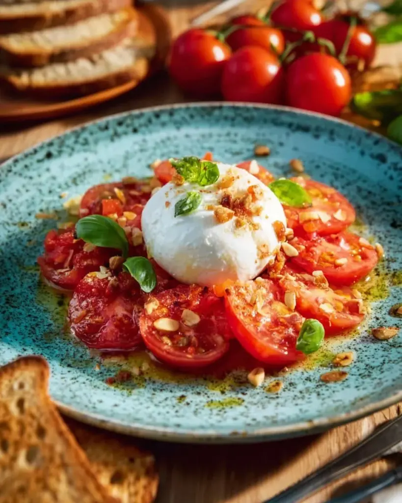 Frischer Burrata-Tomaten-Salat mit Basilikum und Balsamico-Dressing
