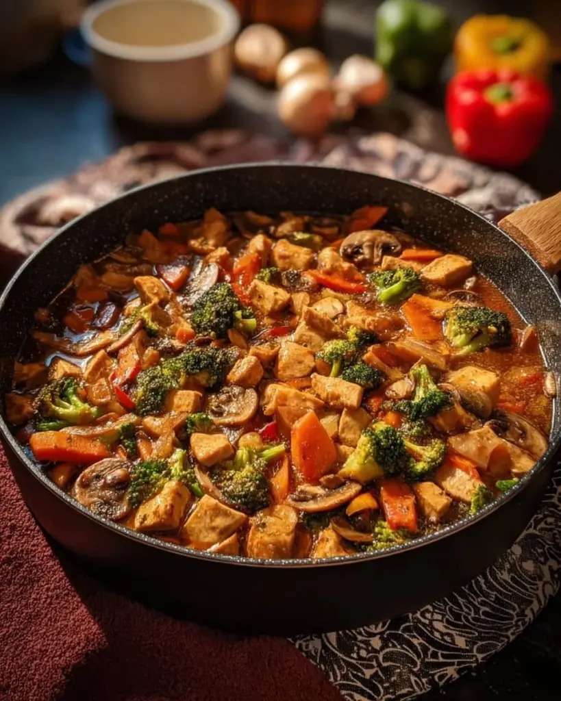 Schüssel mit selbstgemachtem Chop Suey mit Hühnchen und Gemüse