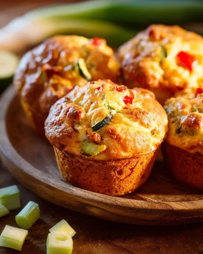 Herzhafte Gemüse-Muffins auf einem Teller serviert, garnished mit frischen Kräutern.