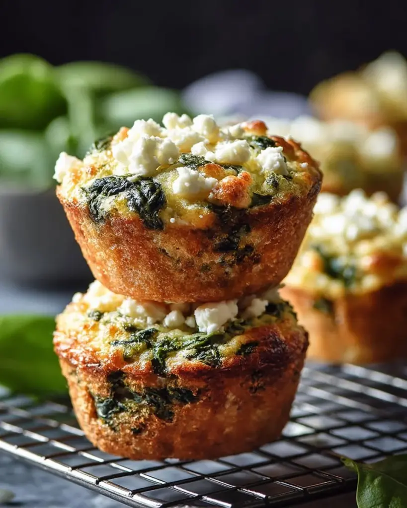 Herzhafte Spinat-Feta-Muffins frisch aus dem Ofen angerichtet.