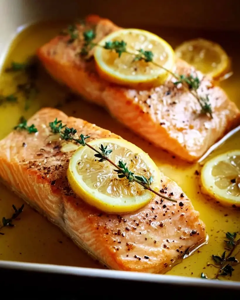 Saftige Lachsfilets mit Zitrone und Thymian auf einem Grill präsentiert.