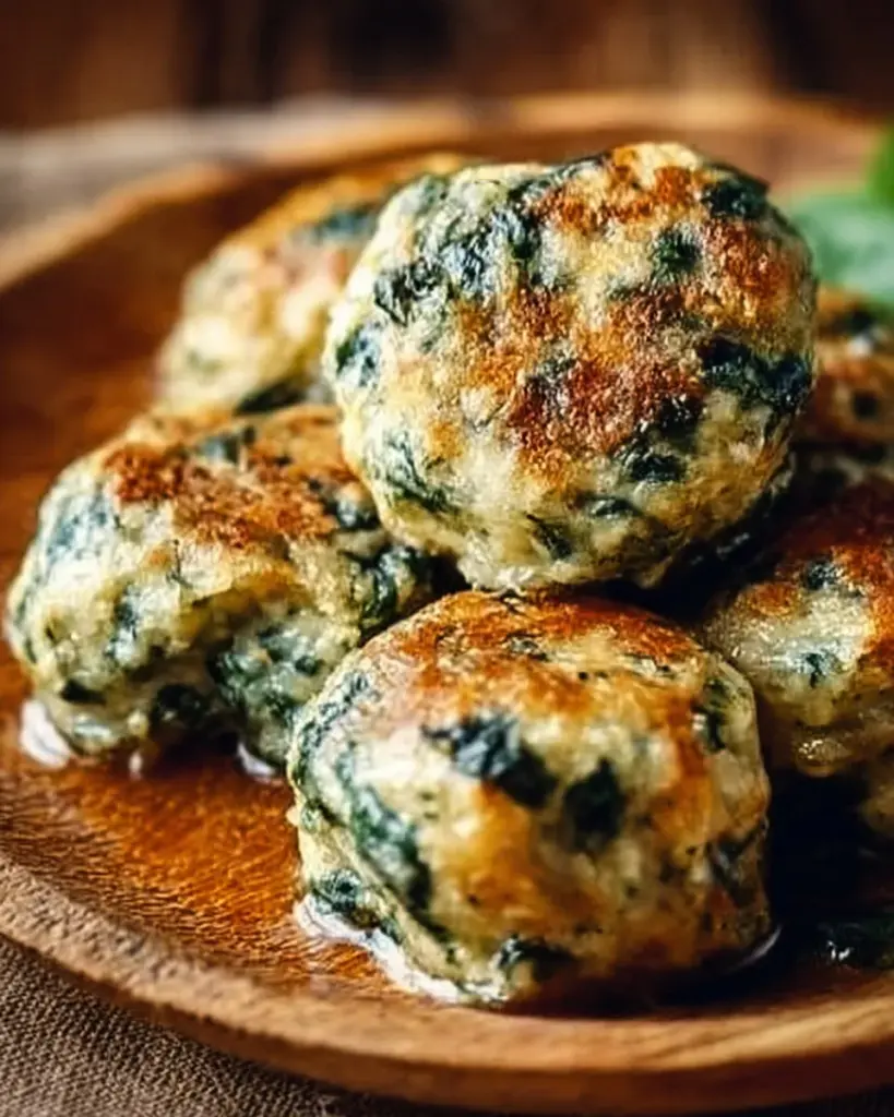 Südtiroler Spinatknödel auf einem Teller serviert