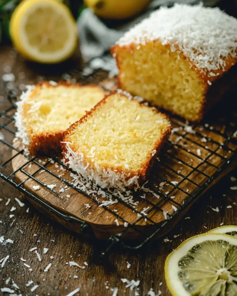 Zitronen-Kokos-Kuchen mit saftigem Zitrusgeschmack und Kokos-Topping