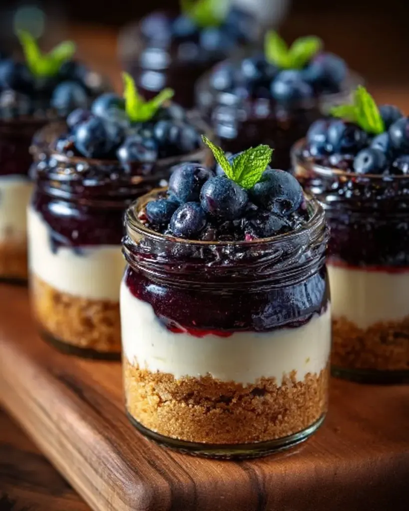 Blaubeer Glück No-Bake Cheesecake Becher mit frischen Blaubeeren