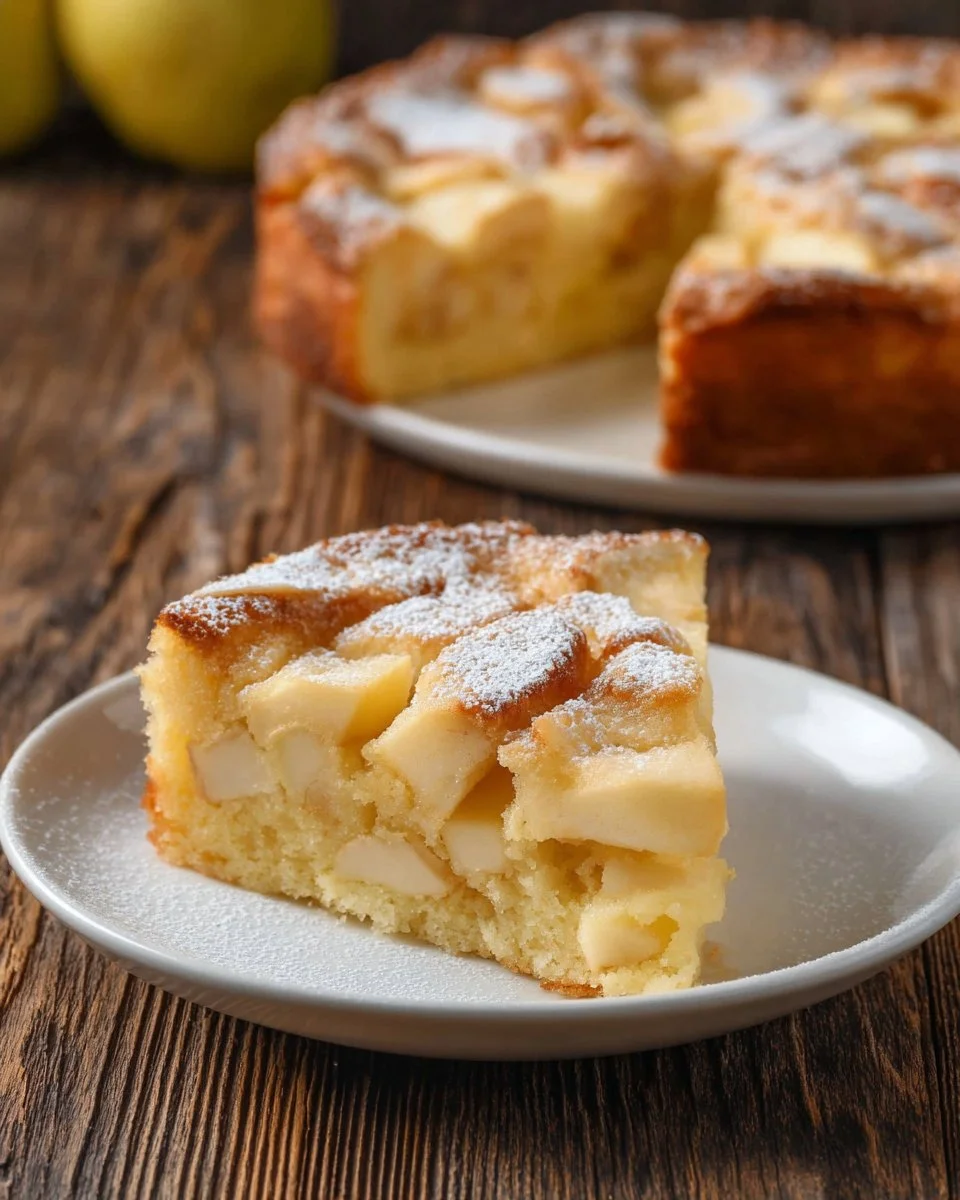 Blechkuchen mit Äpfeln auf einem Blech, frisch gebacken und dekoriert