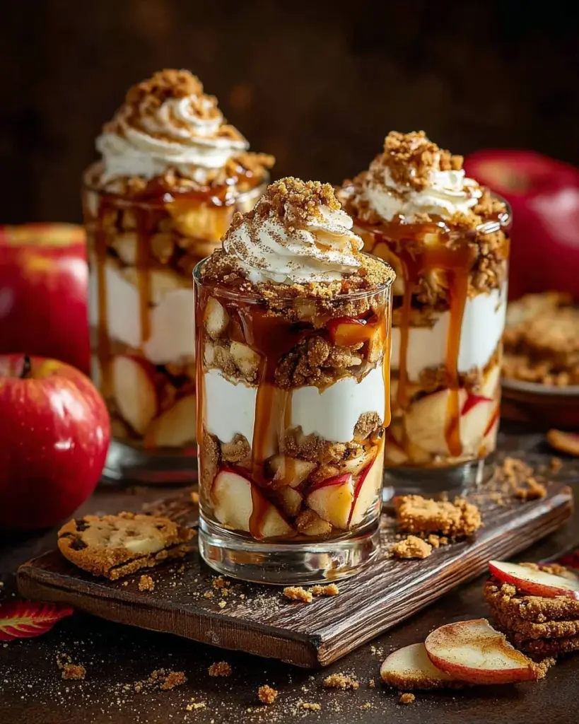 Bratapfel Karamell Trifle mit Äpfeln, Karamell und Sahne in einer eleganten Glasschale