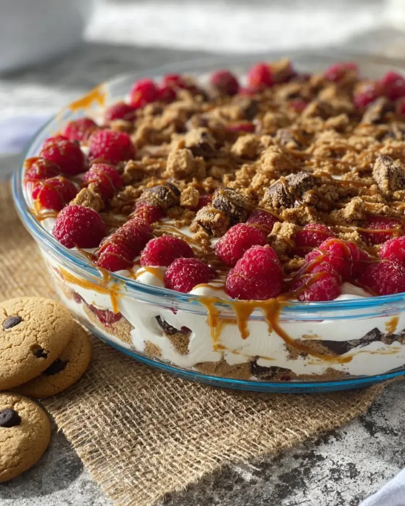 Cremiges Himbeer-Dessert mit Quark und Mascarpone in einer eleganten Schüssel