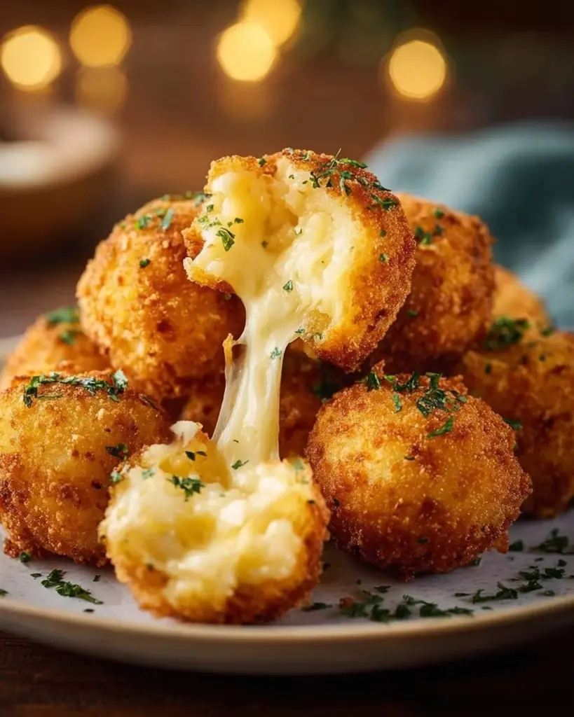 Crispy cheese potato puree balls served with dipping sauce