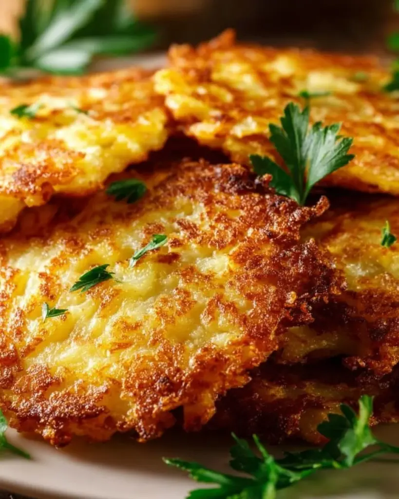crispy potato pancakes served with sour cream and herbs