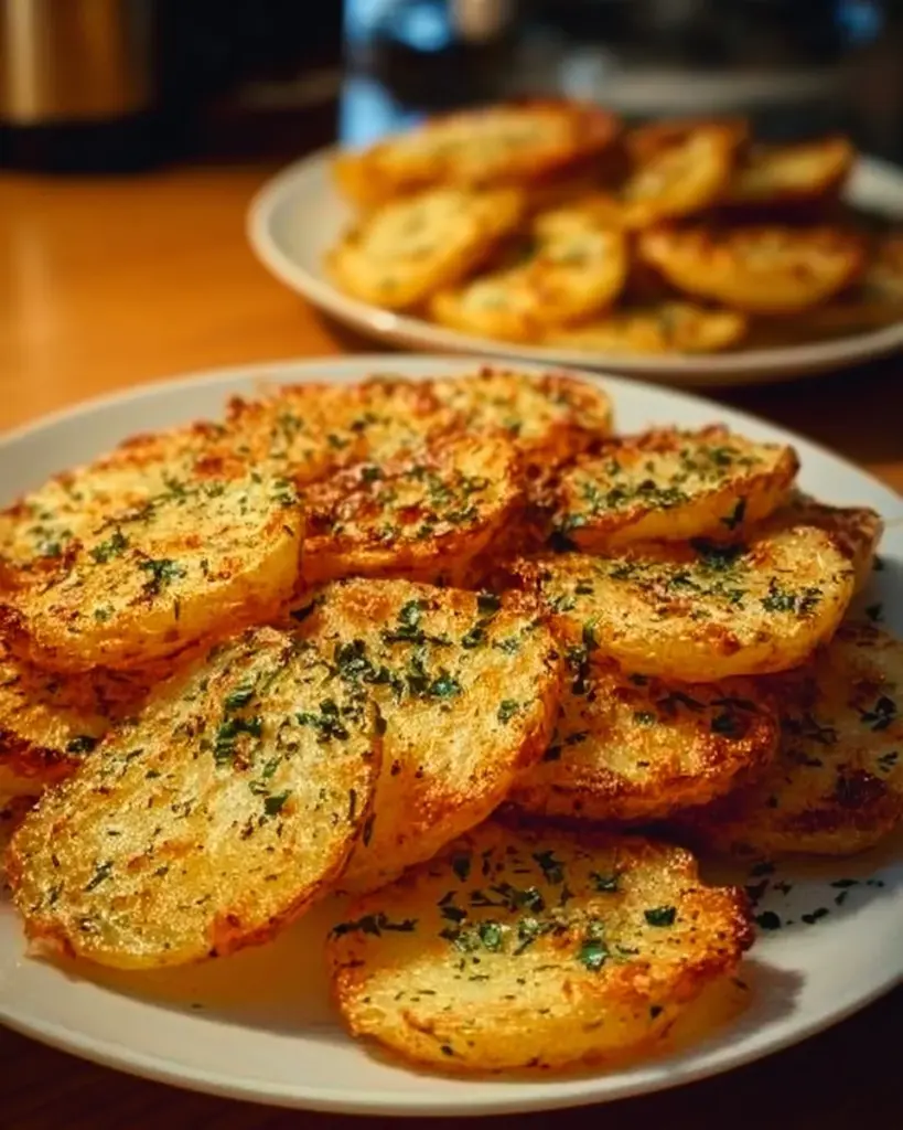 Crispy potato slices cooked in an air fryer for a healthy snack option