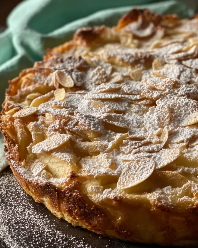 Einfacher Apfelkuchen mit frischen Äpfeln auf einem Kuchenteller