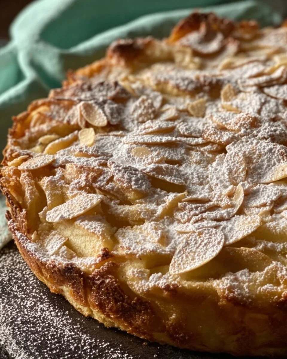 Einfacher Apfelkuchen mit frischen Äpfeln auf einem Kuchenteller