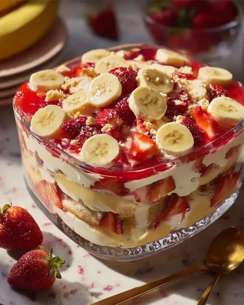 Leckerer Erdbeer-Banane-Pudding in einer Schüssel serviert