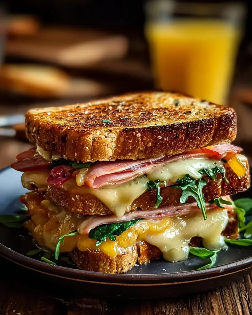 Delicious Farmer's Breakfast Sandwich with eggs, bacon, and fresh vegetables