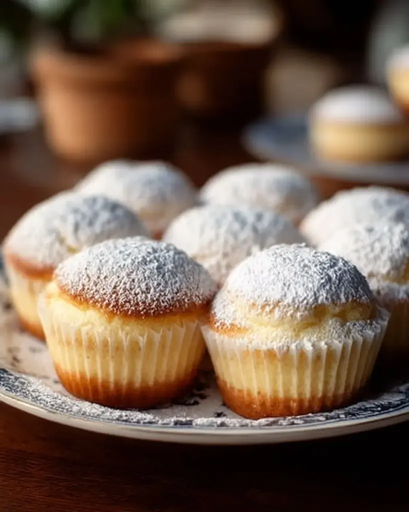 Fluffige japanische Baumwollkäsekuchen Muffins auf einem Teller