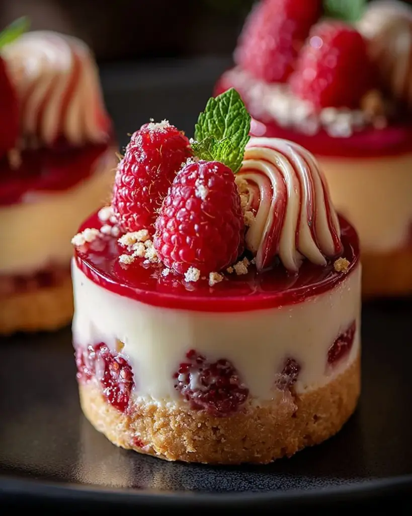 Fruchtige Mini-Zitronen-Cheesecakes auf einem weißen Teller