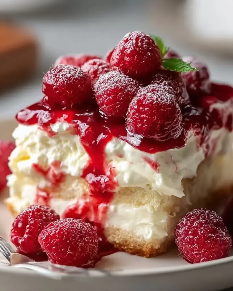 Himbeer-Mascarpone-Dessert mit frischen Himbeeren und cremiger Mascarpone-Schicht