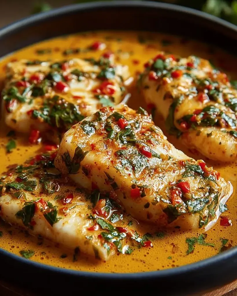 Kabeljau im cremigen Kokos-Curry Gericht