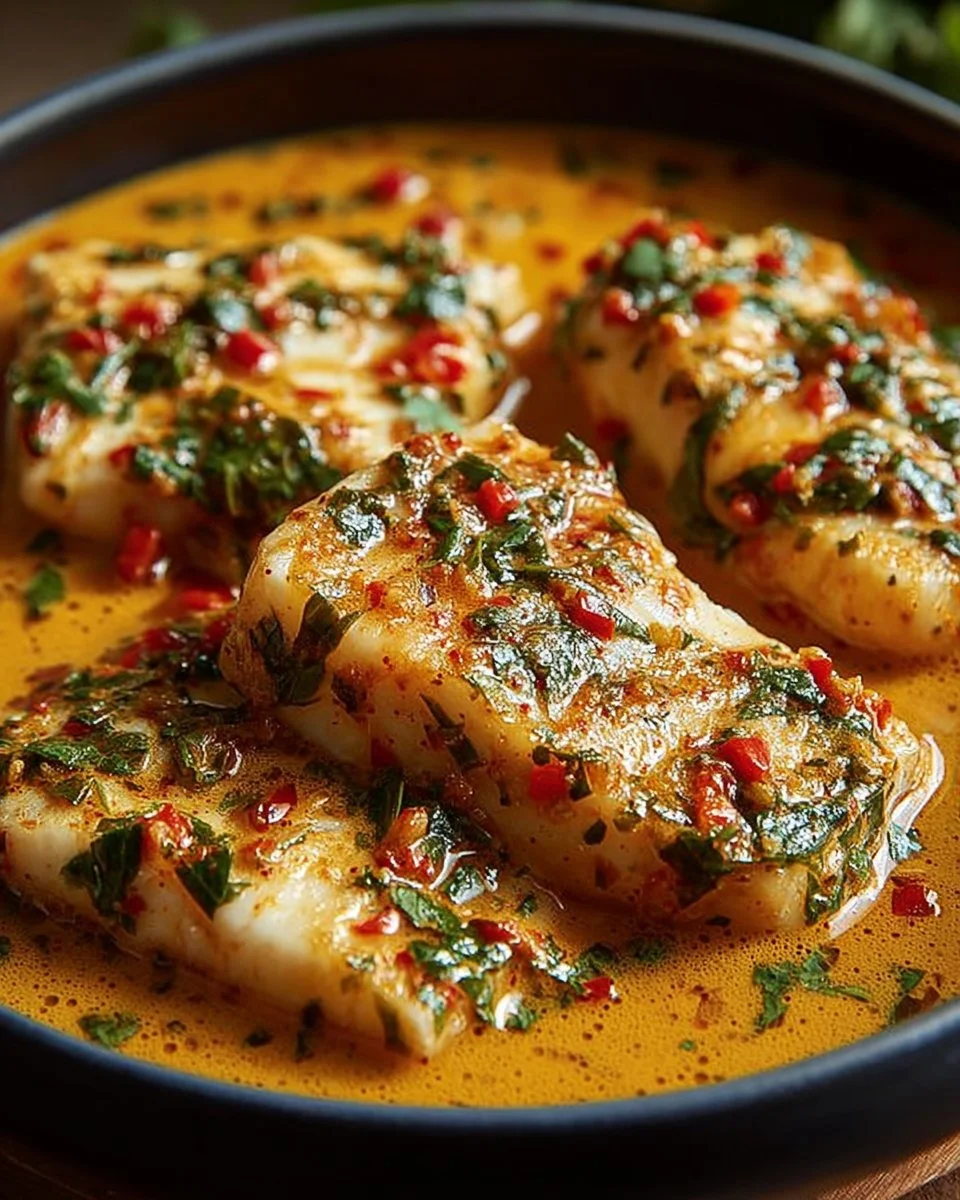 Kabeljau im cremigen Kokos-Curry Gericht