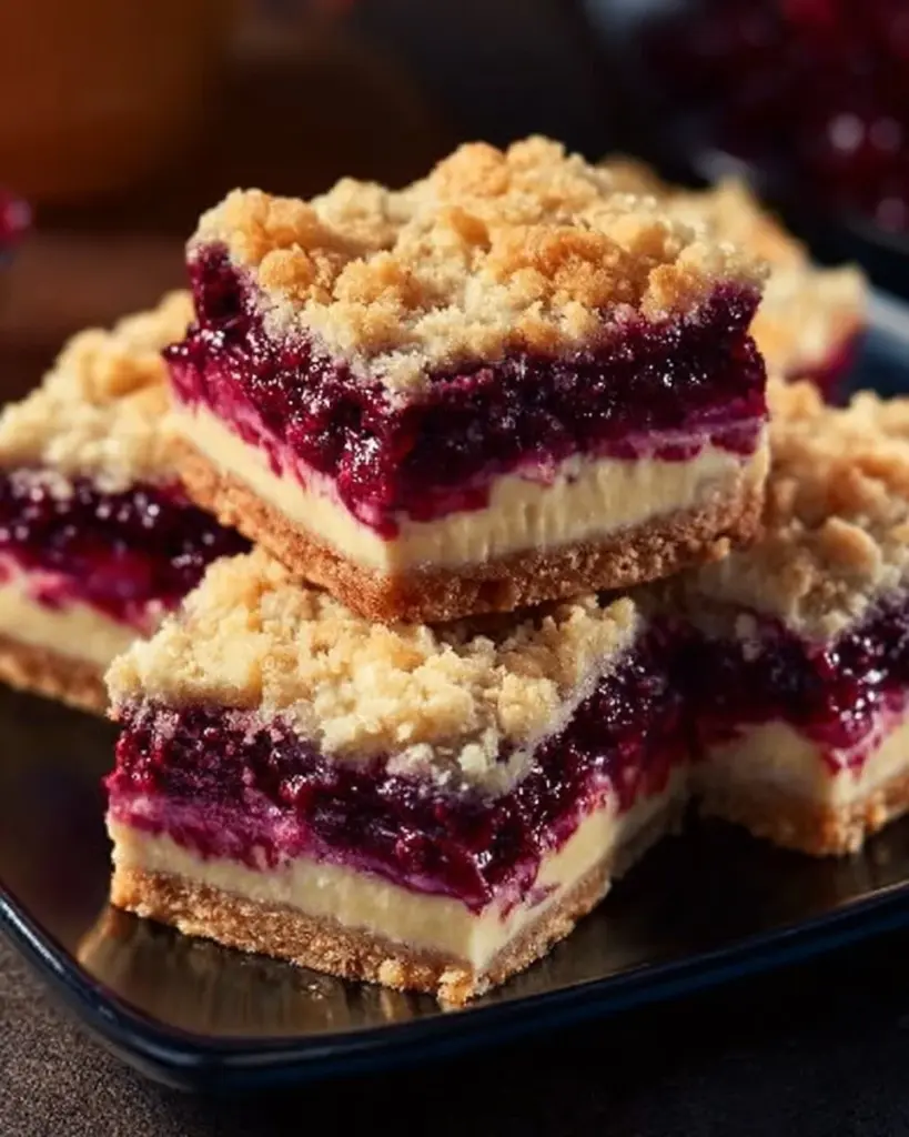 Leckerer Käsekuchen mit Kirschen und Streuseln auf einem Teller.