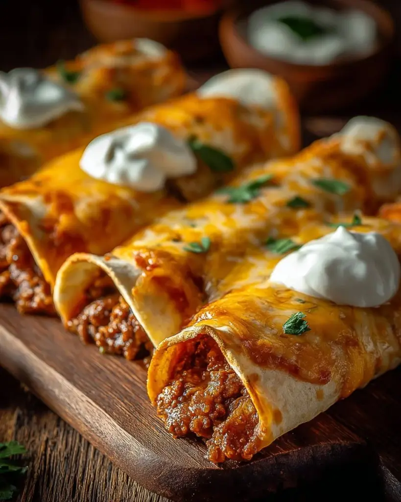 Käsige Taco-Sticks auf einem Teller serviert.
