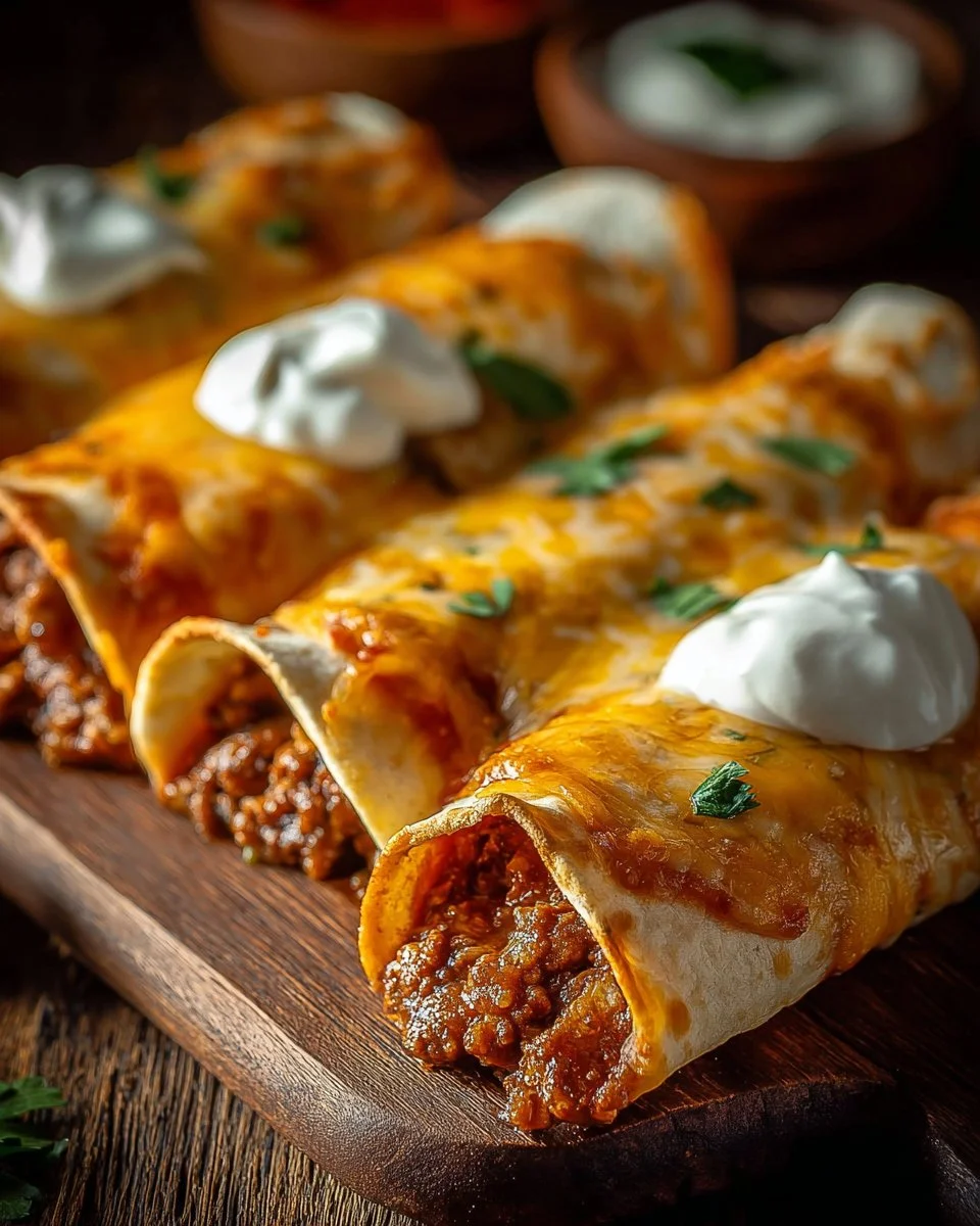 Käsige Taco-Sticks auf einem Teller serviert.
