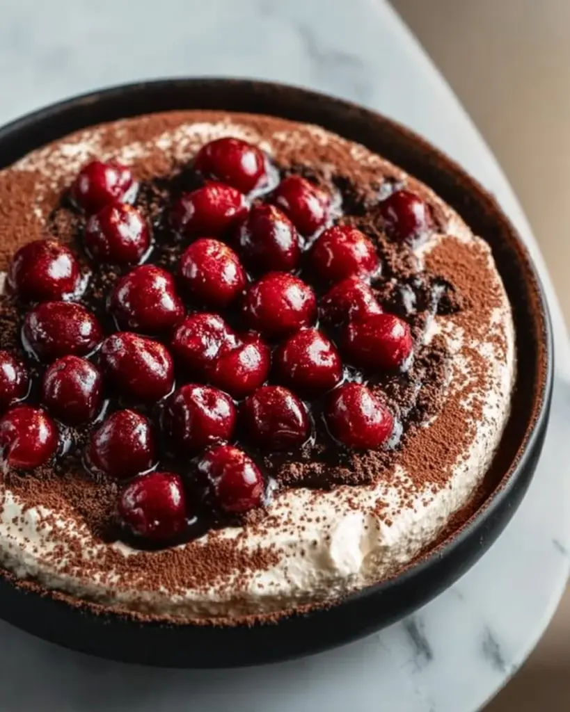 Leckeres Kirschen-Amaretto-Tiramisu mit Kirschen und Amaretto Schichten