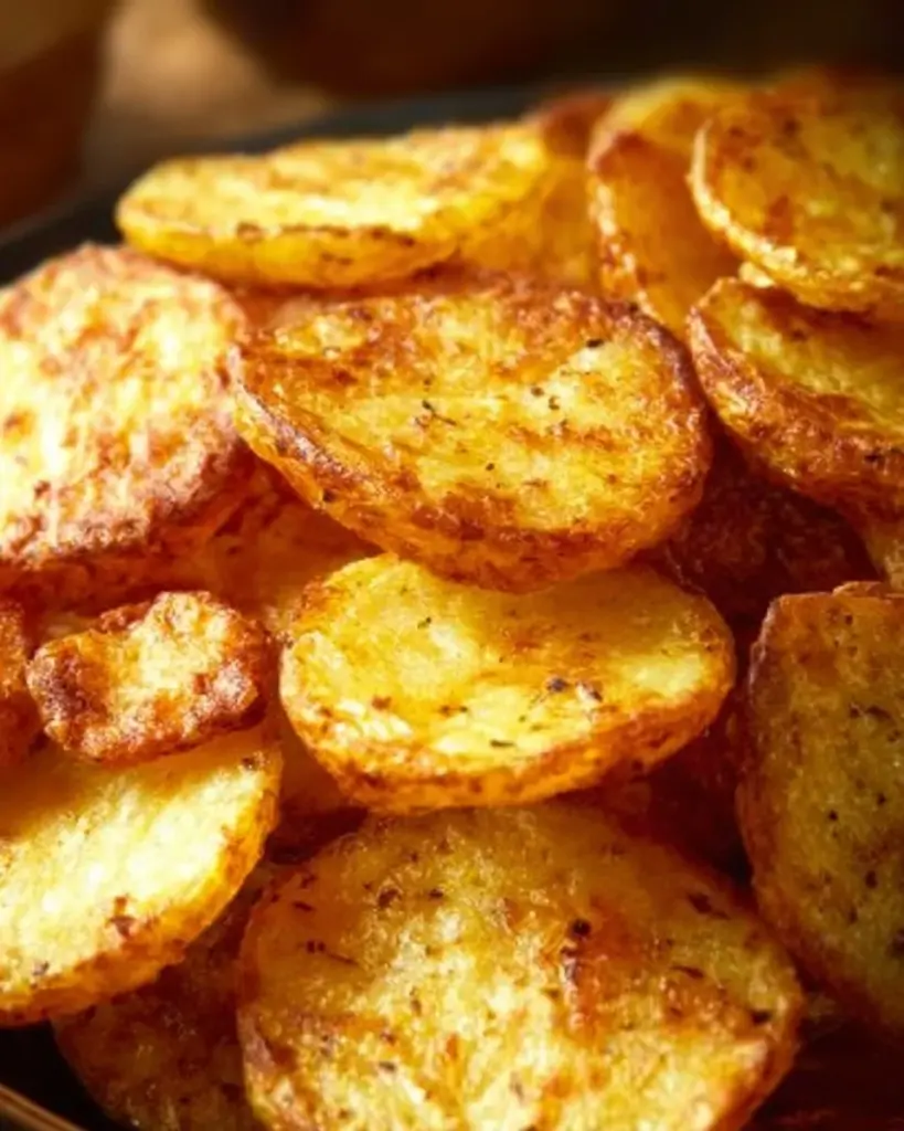 Knusprig-würzige Kartoffelscheiben aus der Heißluftfritteuse auf einem Teller