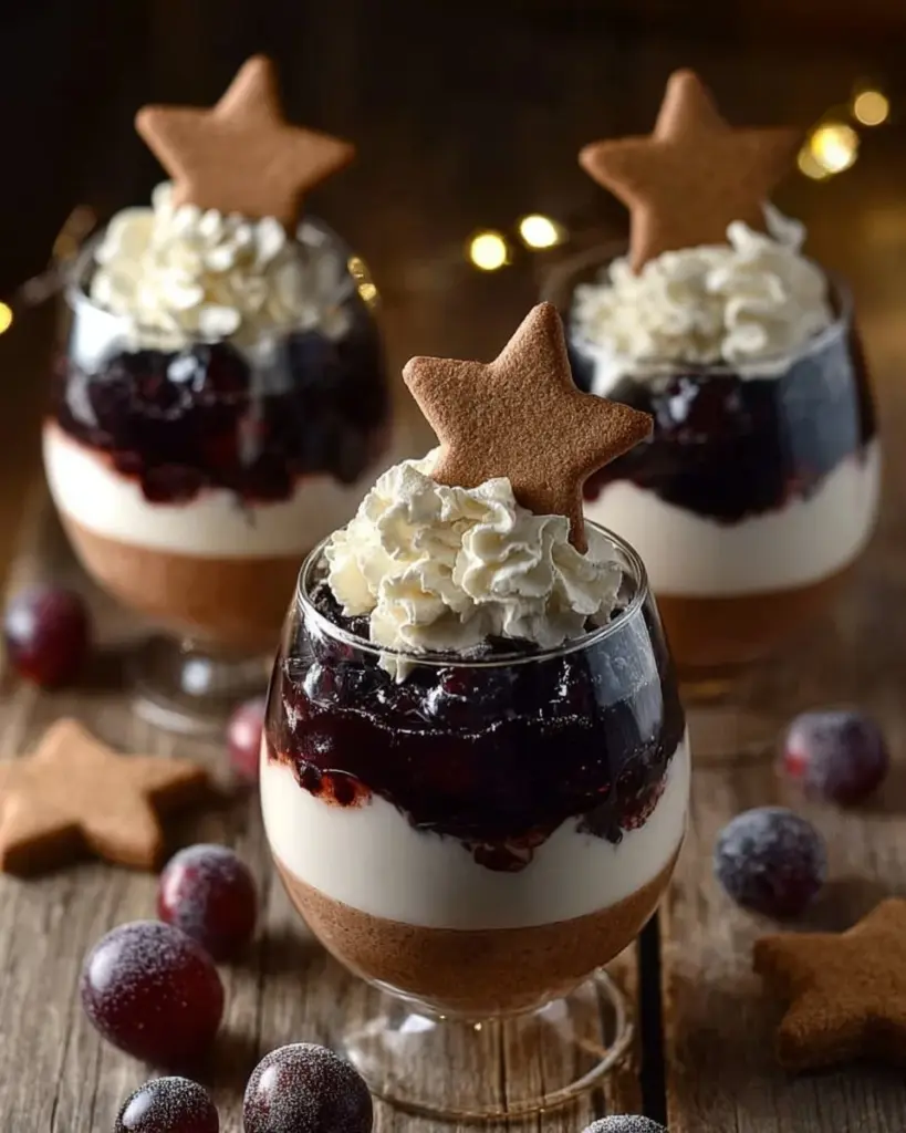 Marzipan-Mousse mit warmen Zimtkirschen auf einem eleganten Dessertteller