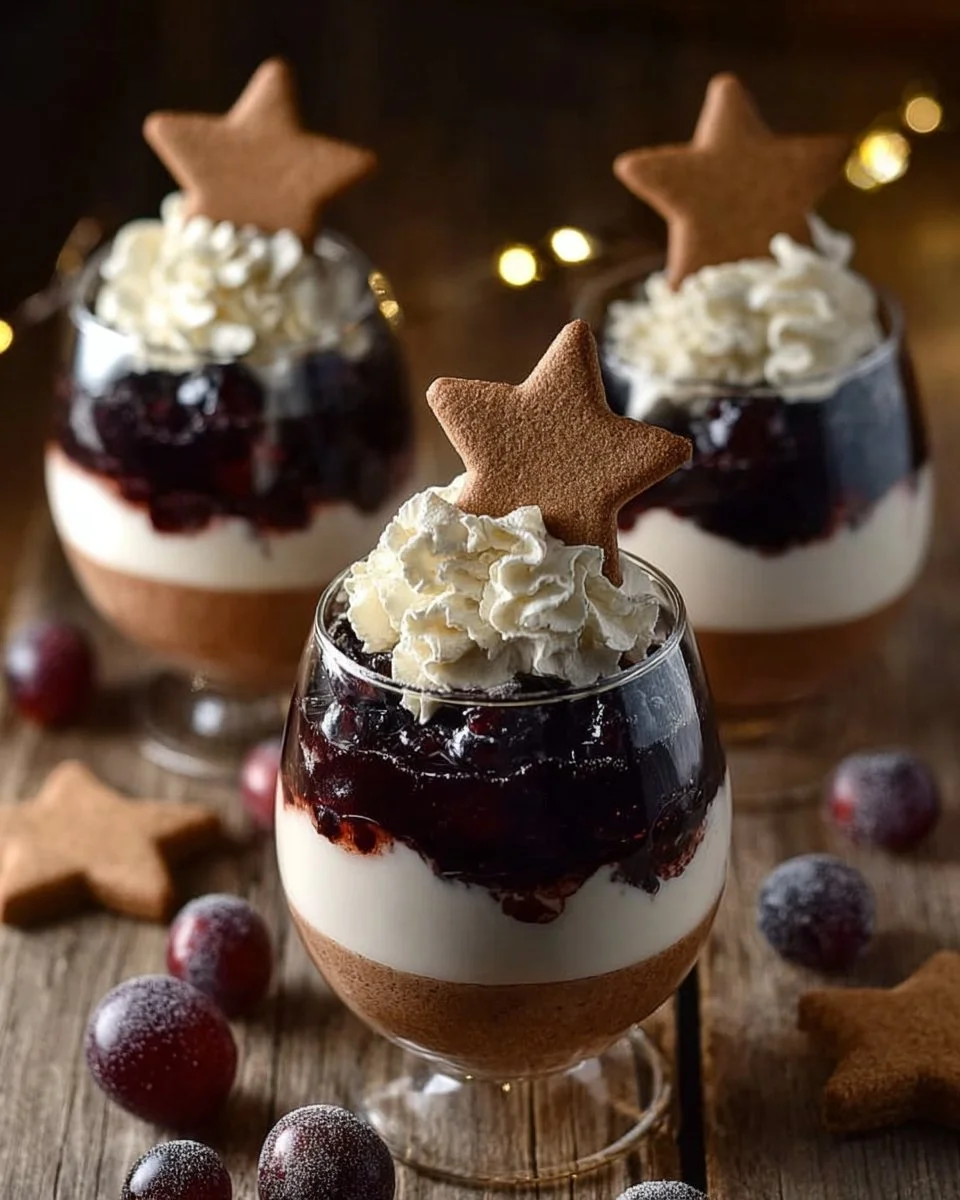 Marzipan-Mousse mit warmen Zimtkirschen auf einem eleganten Dessertteller