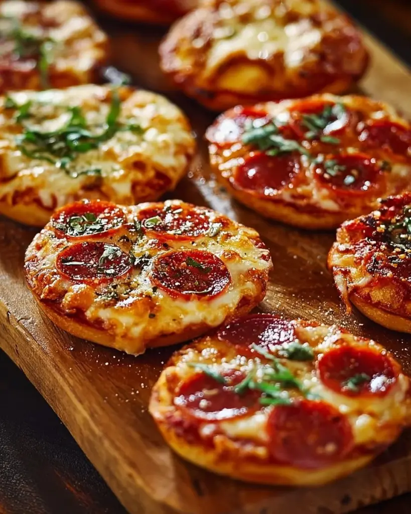 Leckere Mini-Pizzen auf einem Tisch, ideal für Snacks und Feiern.