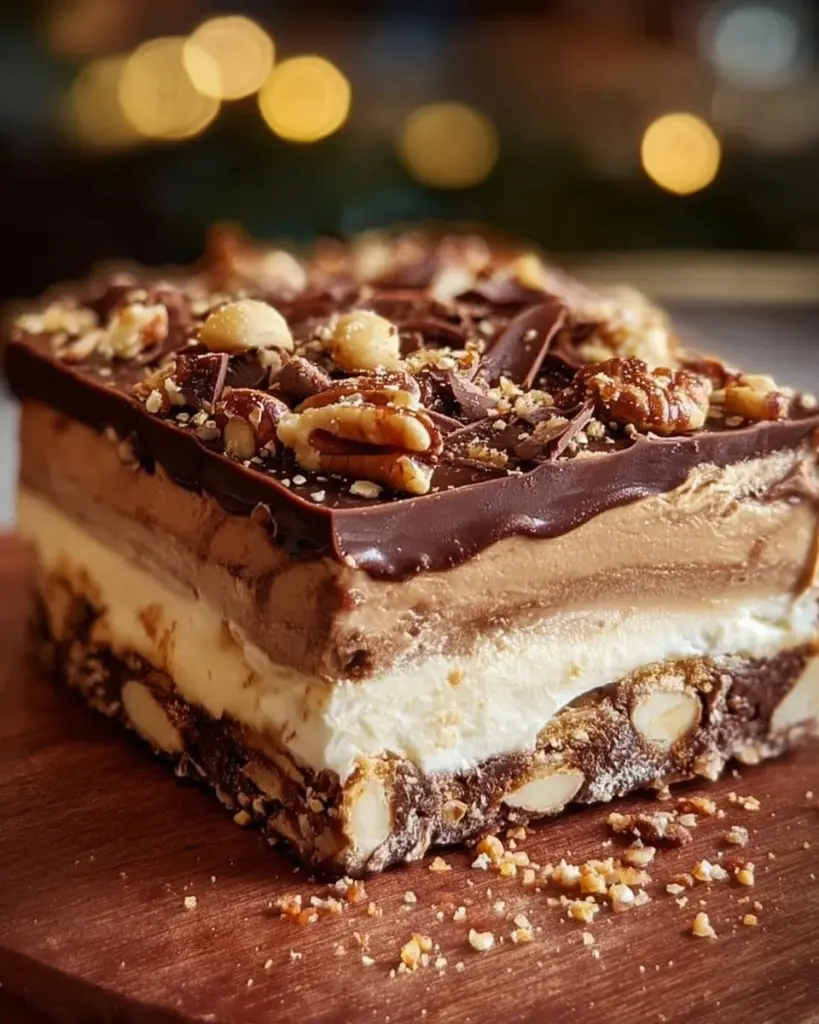 Leckeres No-Bake Turtle Lush Dessert mit Schokolade und Karamell