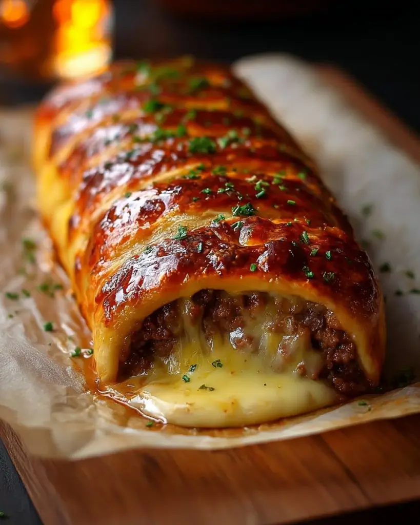 Leckere Hackfleisch-Käse-Rolle frisch aus dem Ofen