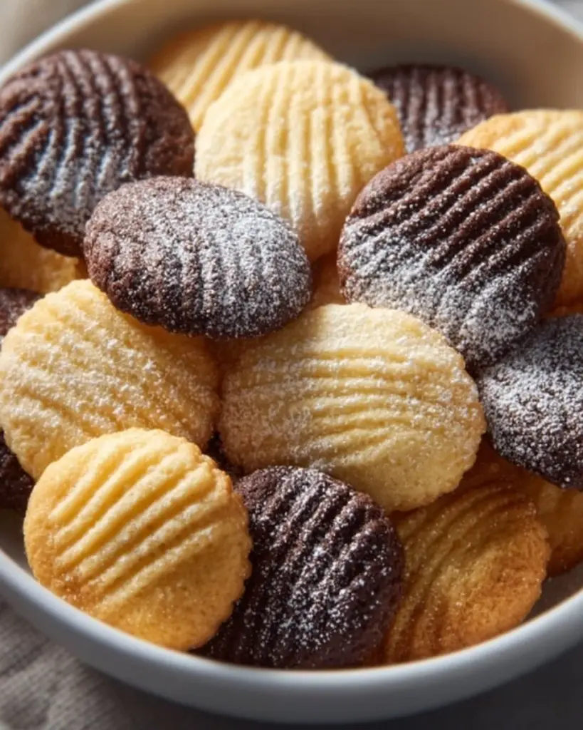 Leckere Puddingplätzchen auf einem Teller dekoriert mit Puderzucker.