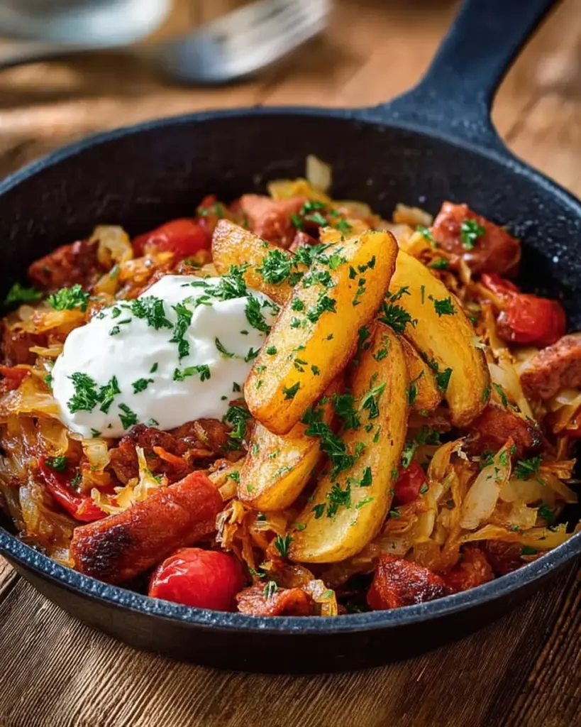 Delicious Sauerkraut-Casseler Pan served with Schupfnudeln on a plate