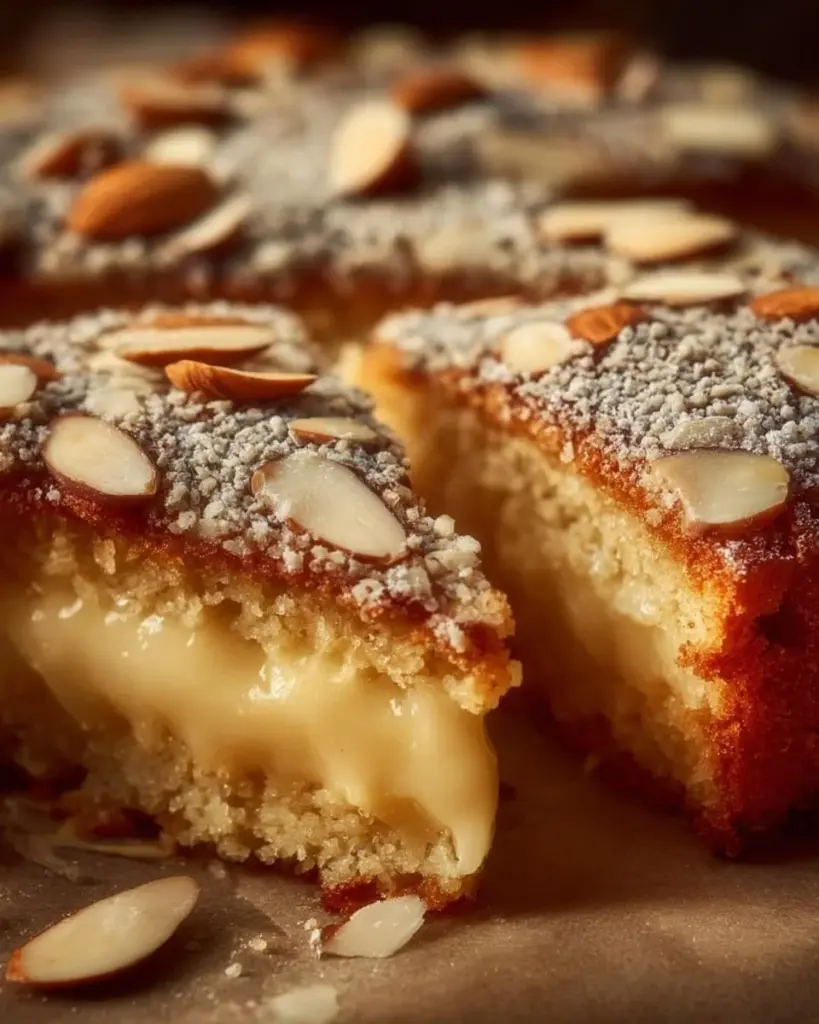 Schwedische Mandeltorte mit Mandeln und Sahne dekoriert, ein köstliches Dessert.