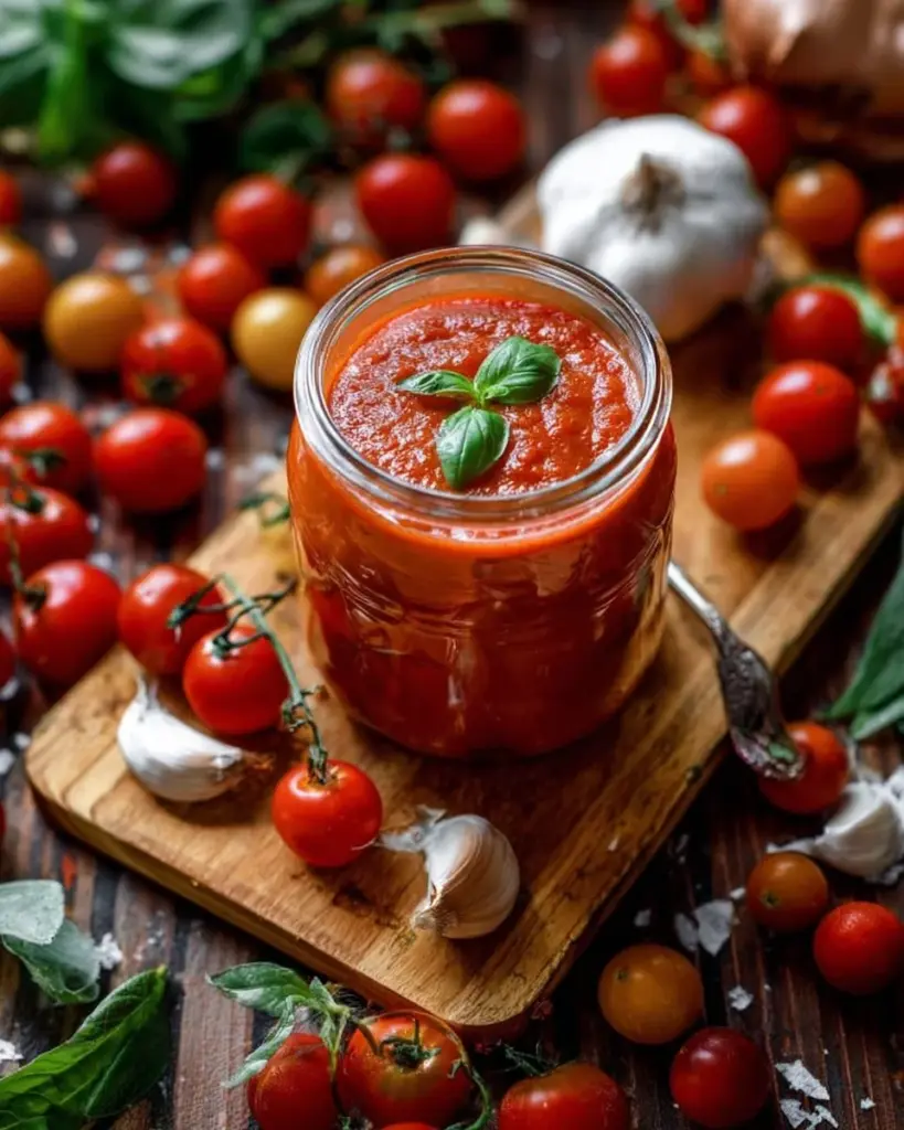 Hausgemachte Tomatensoße aus frischen Tomaten in einer Schüssel